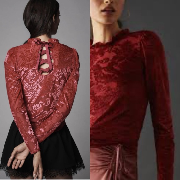 Anthropologie Tops - Anthropologie velvet lace up top